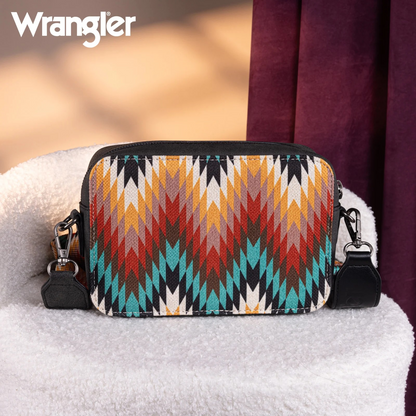 BOLSO WRANGLER WG2211-3003BK Southwestern Pattern Dual Sided Print Crossbody Black