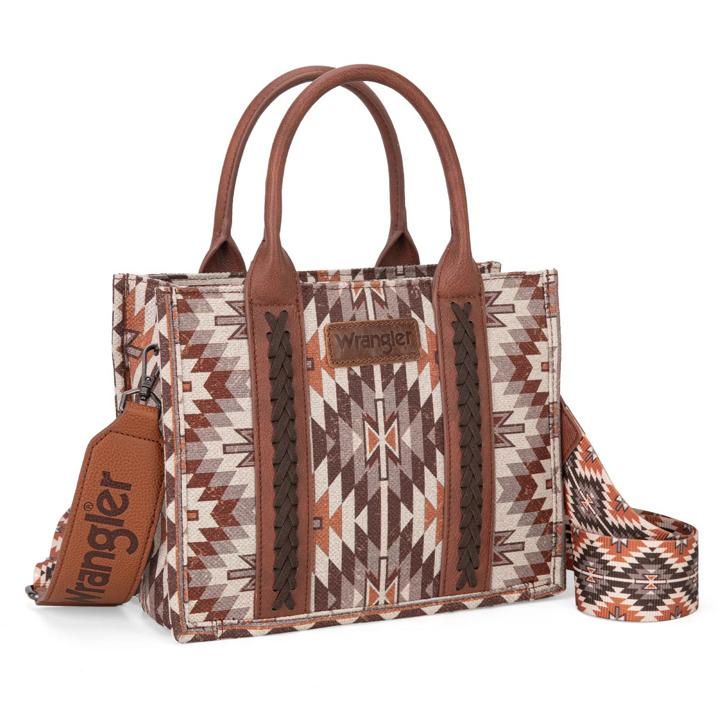 BOLSO WRANGLER WG2213-8120SBR Southwestern Pattern Dual Sided Print -Tote/Crossbody - BROWN