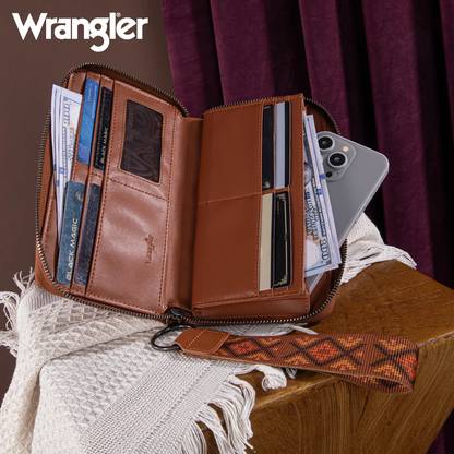 BOLSO WRANGLER WG2214-W006 Southwestern Embroidered Wallet - BROWN