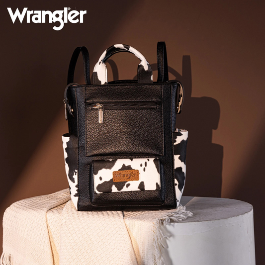 BOLSO WRANGLER WG161-9112BK-OW Cow Print Tote/Shoulder Bag Convertible Backpack