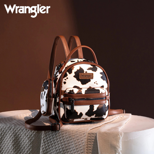 BOLSO WRANGLER WG133-8600 Cow Print Mini Backpack With Coin Pouch - Brown