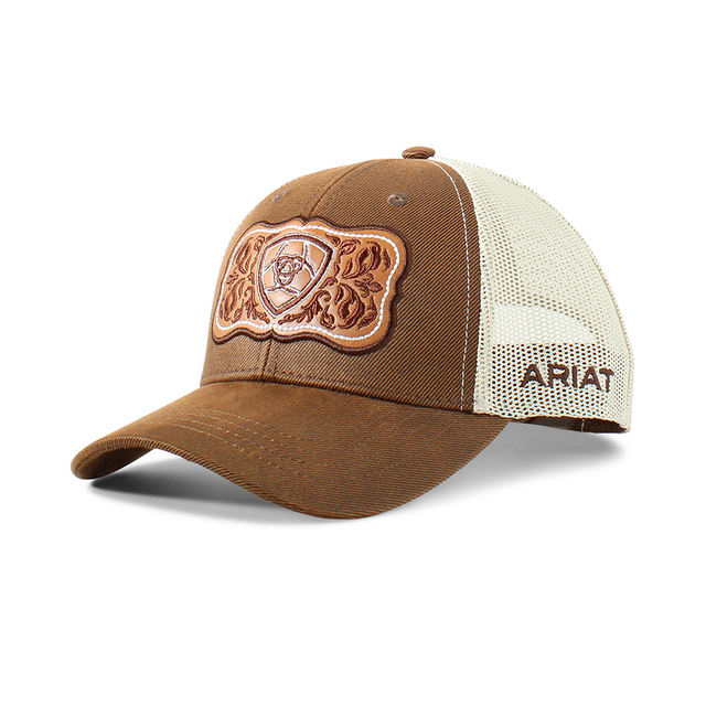 GORRA ARIAT faux leather floral logo brown A300070002