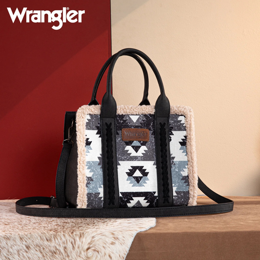 BOLSO WRANGLER WG166G-8120BK Wrangler Sherpa Southwestern Print Small Canvas Tote/Crossbody