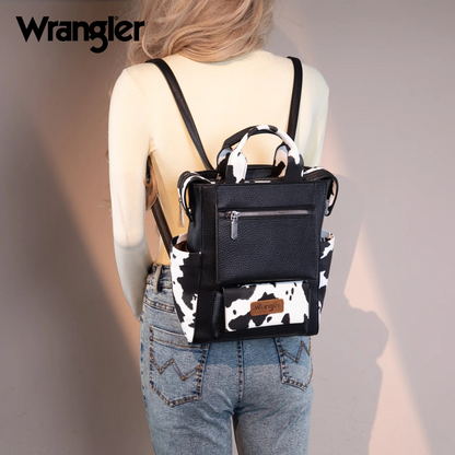 BOLSO WRANGLER WG161-9112BK-OW Cow Print Tote/Shoulder Bag Convertible Backpack