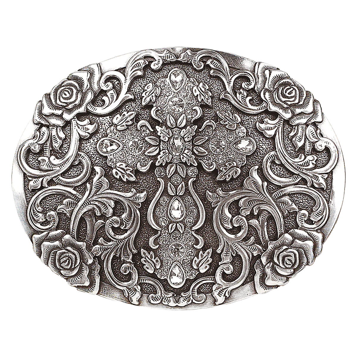 HEBILLA BLAZIN ROXX Ladies Lydia Western Cross Silver Belt Buckle 37108