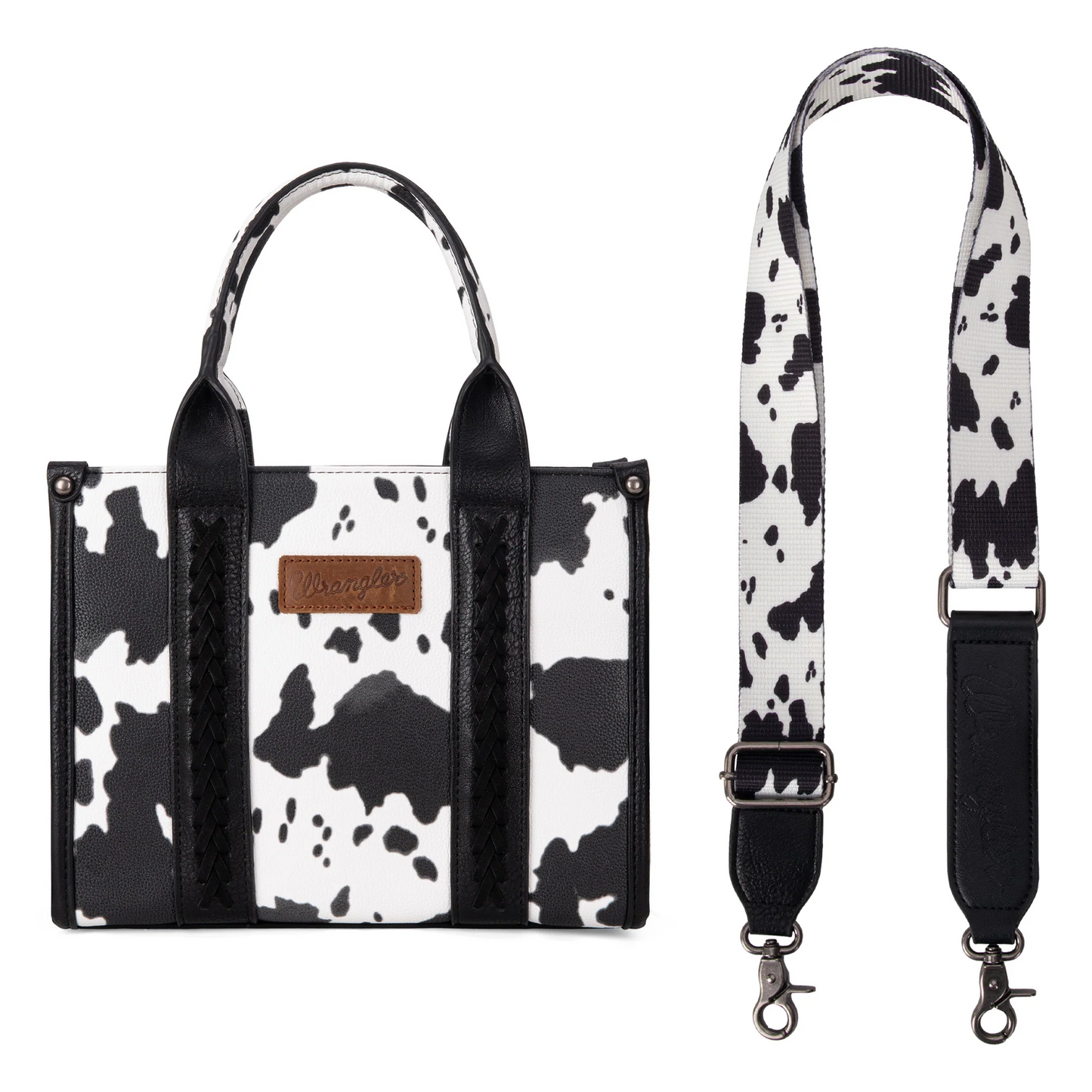 BOLSO WRANGLER WG133-8120SBK Cow Print Concealed Carry Tote/Crossbody - Black