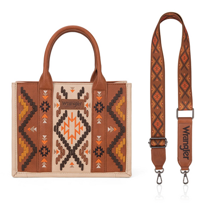 BOLSO WRANGLER WG2214-8120BR Aztec Embroidered Tote/Crossbody - Brown