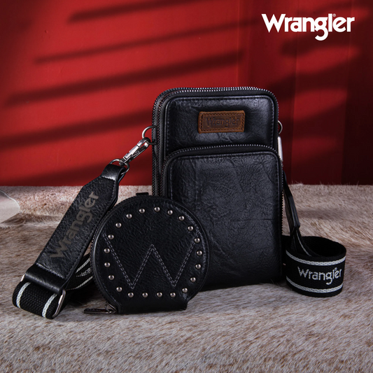 BOLSO WRANGLER WG117-207 Wrangler Crossbody Cell Phone Purse 3 Zippered Compartment with Coin Pouch - Black