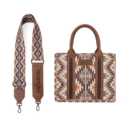 BOLSO WRANGLER WG2213-8120SBR Southwestern Pattern Dual Sided Print -Tote/Crossbody - BROWN