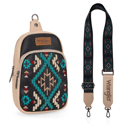 BOLSO WRANGLER WG2214-210BK Southwestern Embroidered Sling Bag - Black