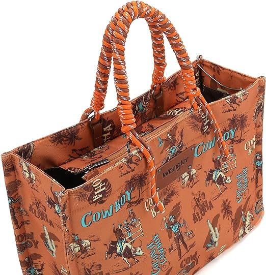 BOLSO WRANGLER WG284-8119OR COWBOY Dual Sided Print Canvas Wide Tote