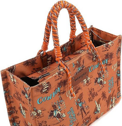 BOLSO WRANGLER WG284-8119OR COWBOY Dual Sided Print Canvas Wide Tote