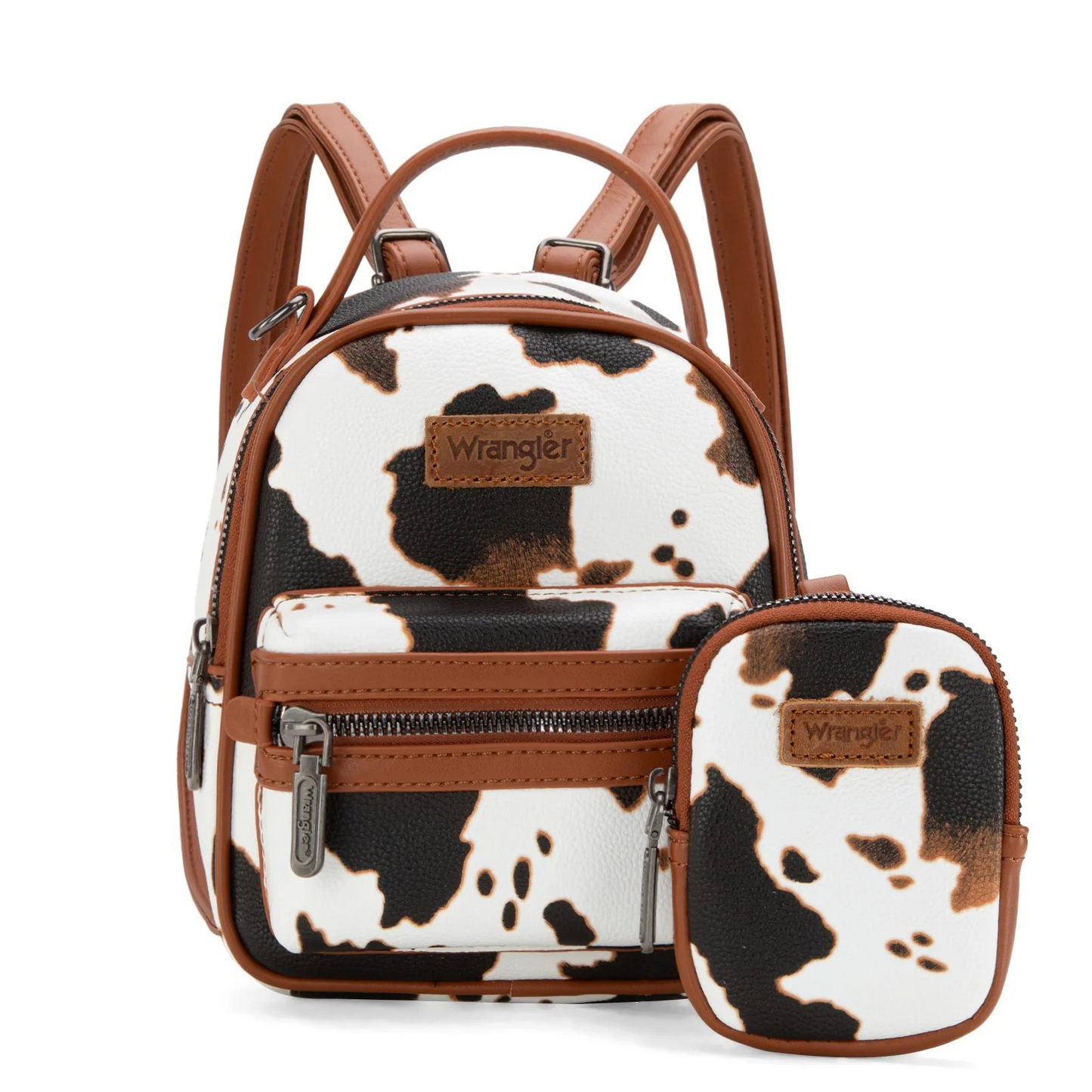 BOLSO WRANGLER WG133-8600 Cow Print Mini Backpack With Coin Pouch - Brown