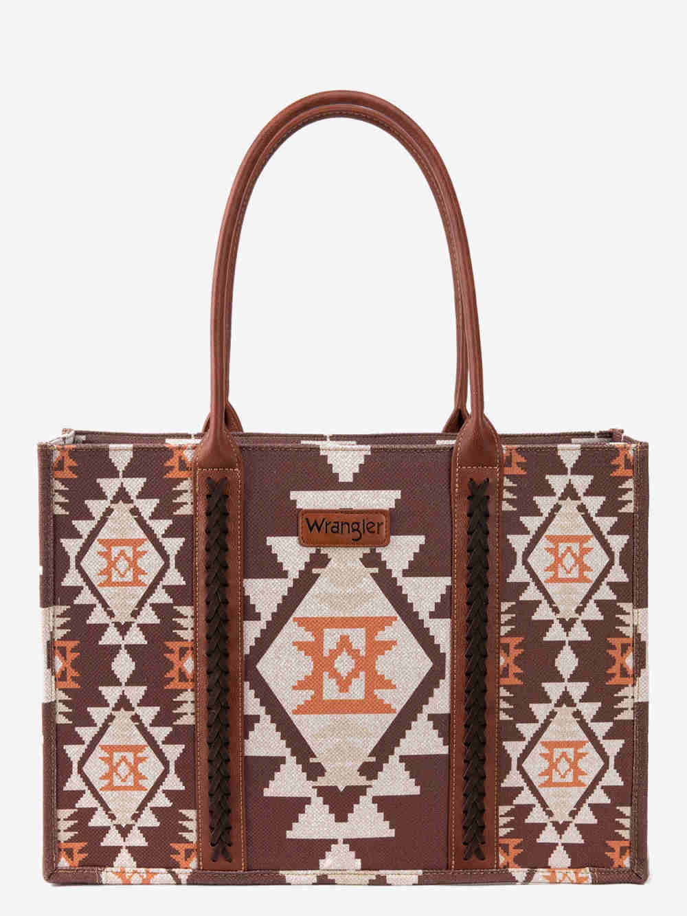 BOLSO WRANGLER WG2203-8119CF Southwestern Pattern Dual Sided Print Canvas Wide Tote Coffee