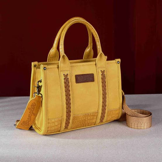 BOLSA WRANGLER WG102G-8119 Wrangler Croc Print Concealed Carry Wide Tote - Mustard