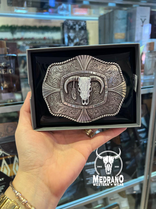 HEBILLA NOCONA 37403 - Rectangle Rope Edge Skull Head Buckle