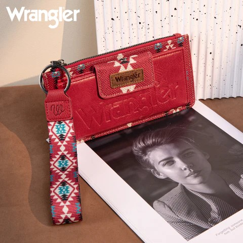 BOLSO WRANGLER  Aztec Print Bi-Fold Wallet Wristlet - Red