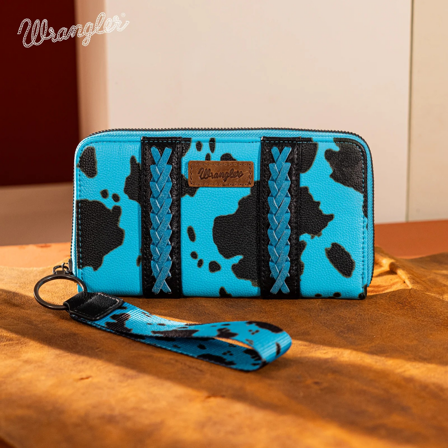 CARTERA WRANGLER Cow Print Wallet -Turquoise WG133-W006TQ