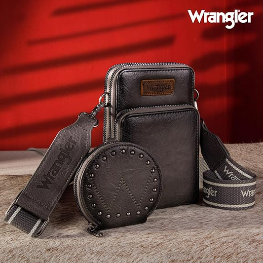 BOLSO WRANGLER WG117-207 Wrangler Crossbody Cell Phone Purse 3 Zippered Compartment with Coin Pouch - Grey