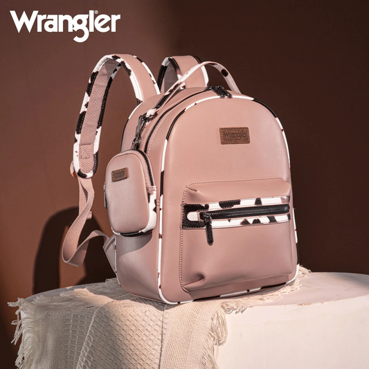 BOLSO WRANGLER WG102-8603PK Cow Print Backpack With Coin Pouch - Pink