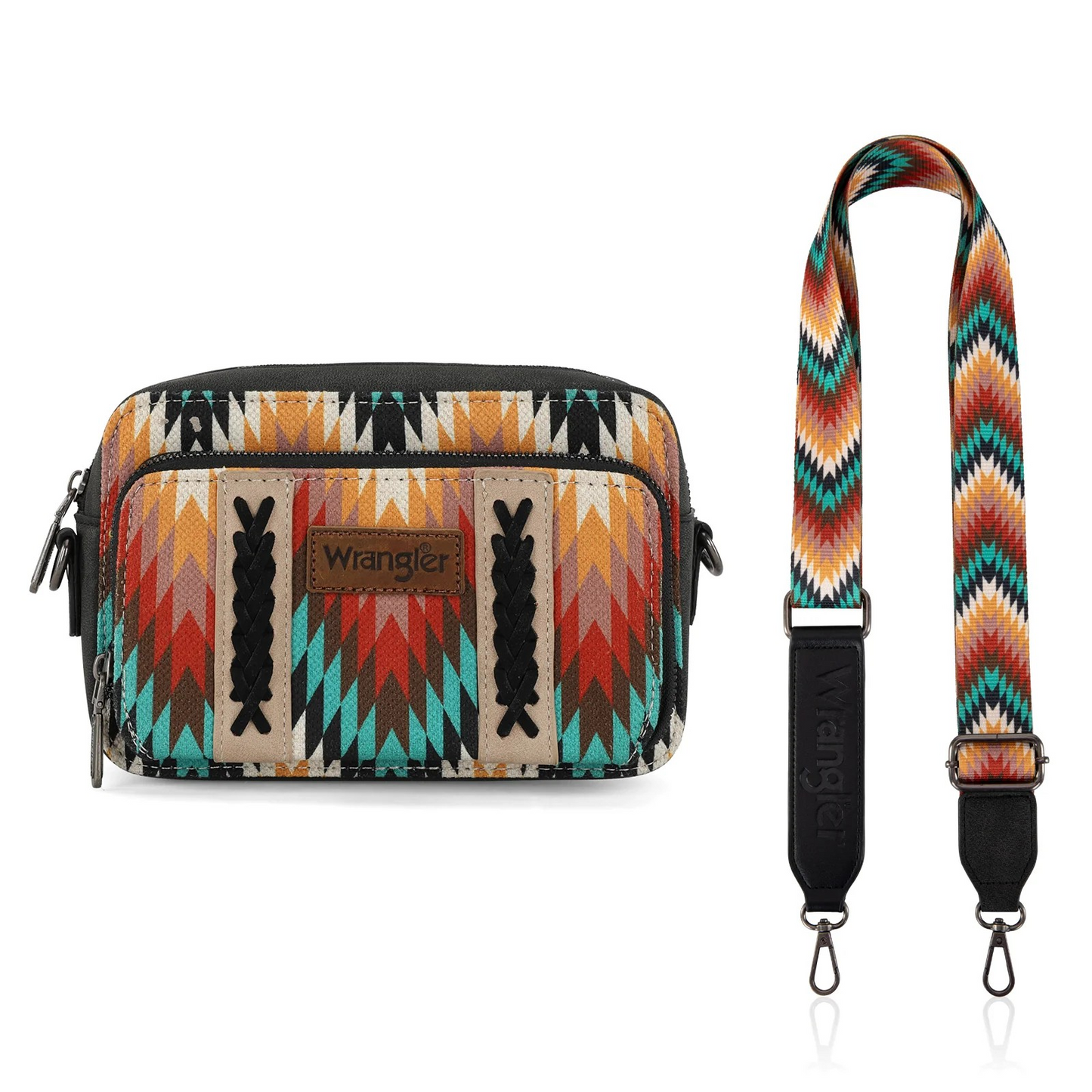 BOLSO WRANGLER WG2211-3003BK Southwestern Pattern Dual Sided Print Crossbody Black