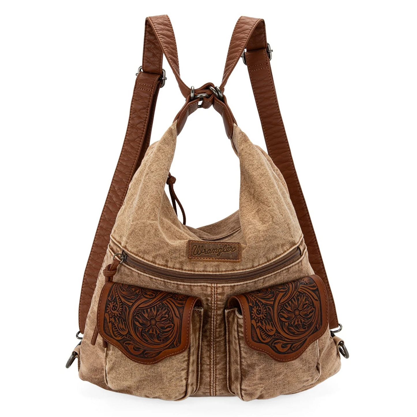 MOCHILA WRANGLER Floral Tooled Denim Hobo/Crossbody Backpack WG103-2008BR