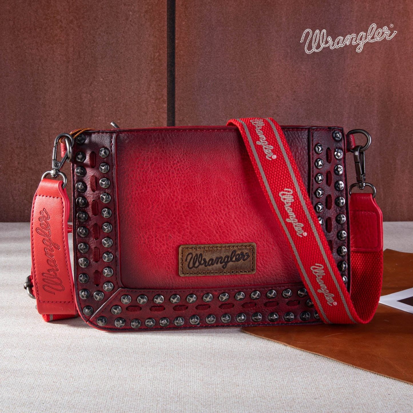 BOLSO WRANGLER WG65-2004S Rivets Studded Wristlet/ Crossbody - Red