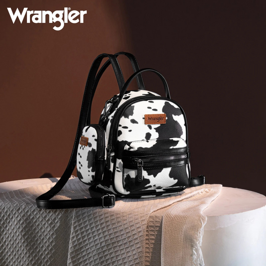 BOLSO WRANGLER WG133-8600 Cow Print Mini Backpack With Coin Pouch - Black