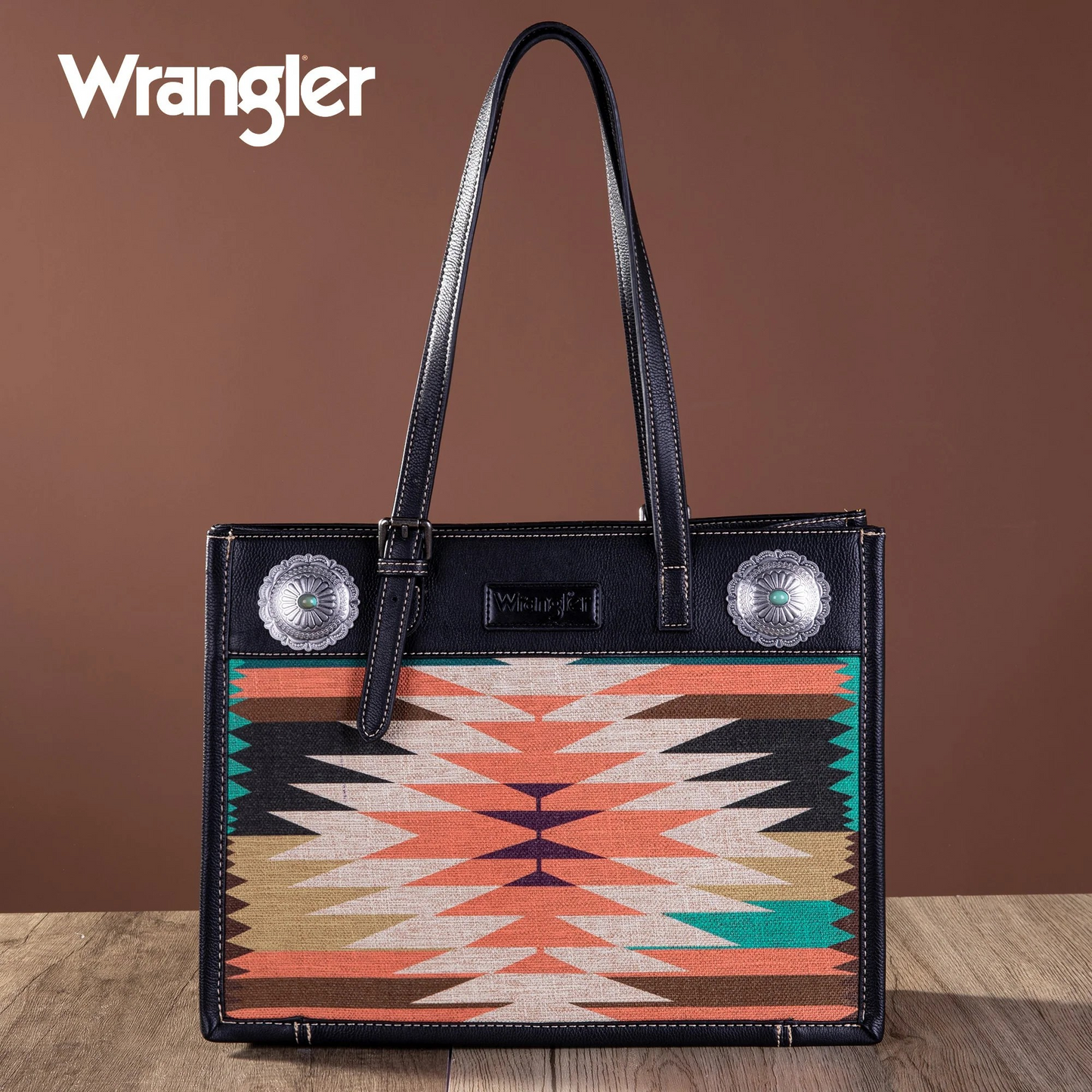 BOLSO WRANGLER  Southwestern Art Print Tote - Black WG52-8250BK