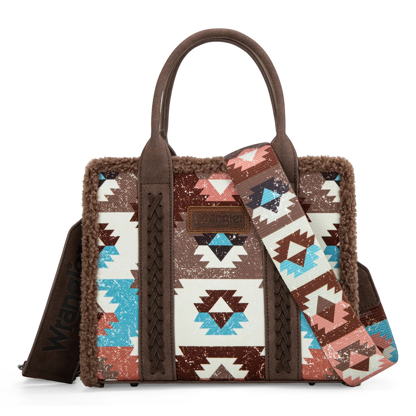 BOLSO WRANGLER WG166-8120S Sherpa Southwestern Print Small Canvas Tote/Crossbody Coffee