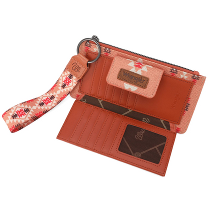 BOLSO WRANGLER Aztec Print Bi-Fold Wallet Wristlet - Orange