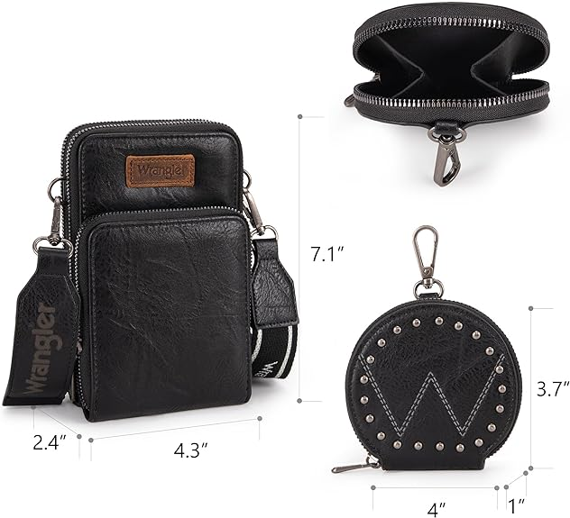 BOLSO WRANGLER WG117-207 Wrangler Crossbody Cell Phone Purse 3 Zippered Compartment with Coin Pouch - Black