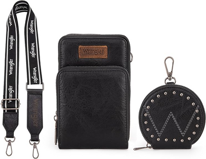 BOLSO WRANGLER WG117-207 Wrangler Crossbody Cell Phone Purse 3 Zippered Compartment with Coin Pouch - Black