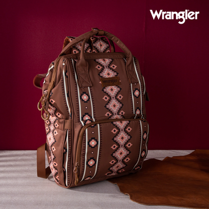 PAÑALERA WRANGLER Aztec Printed Callie Backpack- Camel