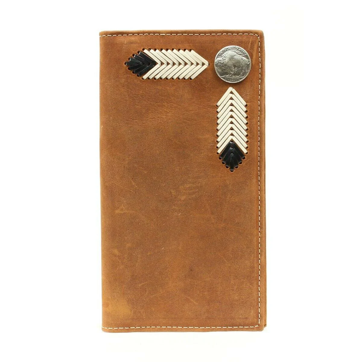 CARTERA NOCONA Men's Tan Buffalo Coin & Feather Stitch Leather Wallet N5434044