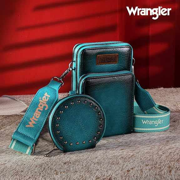 BOLSO WRANGLER WG117-207 Wrangler Crossbody Cell Phone Purse 3 Zippered Compartment with Coin Pouch- Turquoise