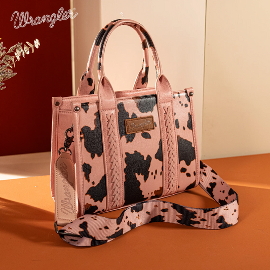 BOLSO WRANGLER WG133-8120SPK Wrangler Cow Print Concealed Carry Tote/Crossbody - Pink