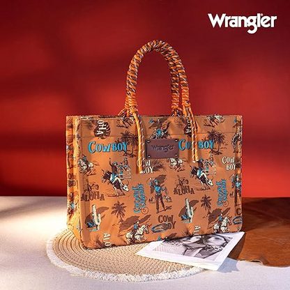 BOLSO WRANGLER WG284-8119OR COWBOY Dual Sided Print Canvas Wide Tote