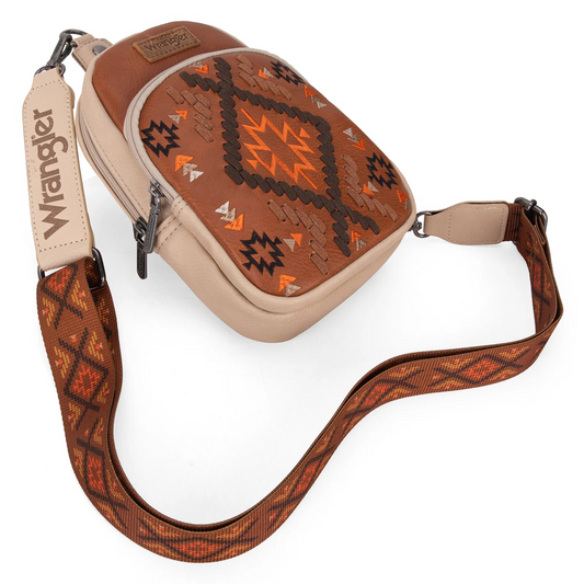 BOLSO WRANGLER WG2214-210BR Southwestern Embroidered Sling Bag - Brown