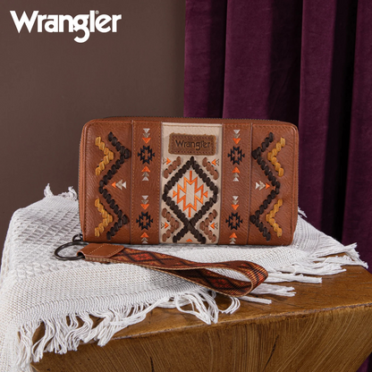 BOLSO WRANGLER WG2214-W006 Southwestern Embroidered Wallet - BROWN