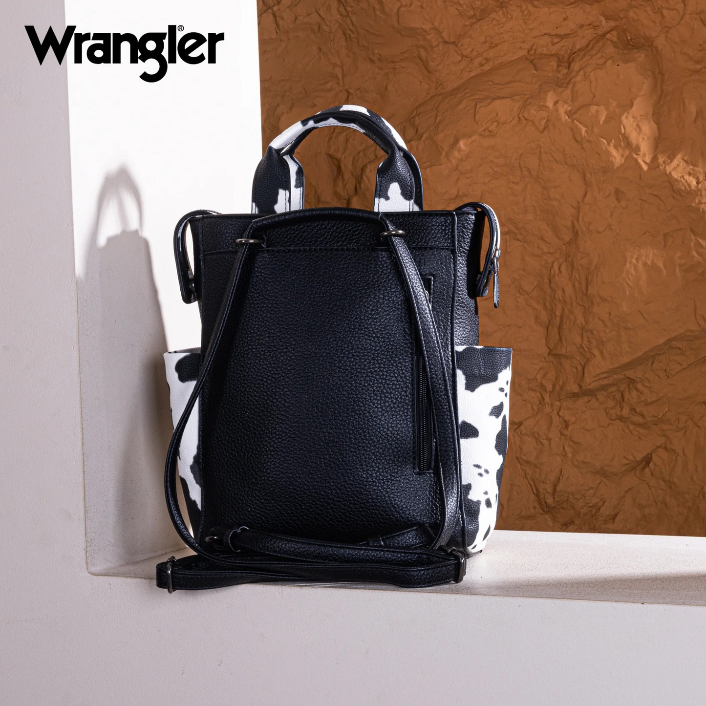 BOLSO WRANGLER WG161-9112BK-OW Cow Print Tote/Shoulder Bag Convertible Backpack