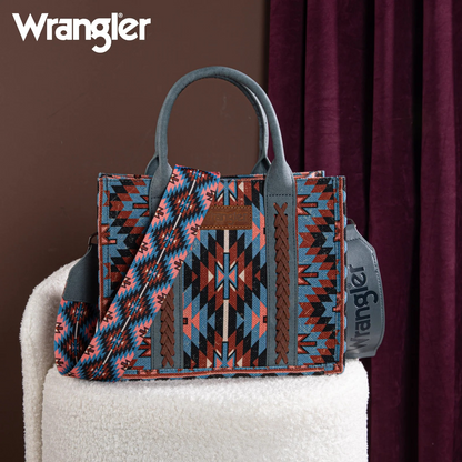 BOLSO WRANGLER WG2213-8120SNY Southwestern Pattern Dual Sided Print -Tote/Crossbody -NAVY