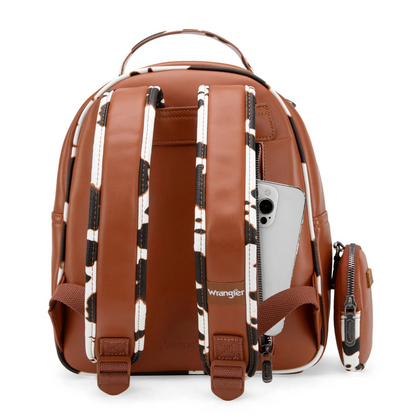 BOLSO WRANGLER WG102-8603BR Cow Print Backpack With Coin Pouch - Brown