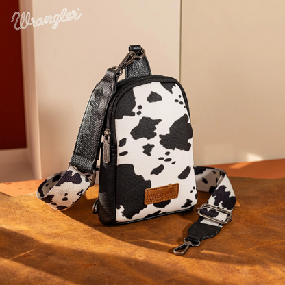 WRANGLER CROSSBODY Cow Print Sling Chest Bag - Black WG133-210BK