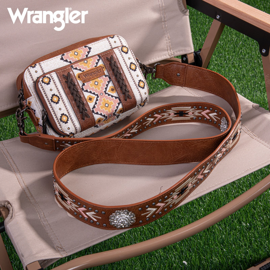 BOLSO WRANGLER WG2207-3003 Aztec Printed Crossbody Purse With Wallet Compartment - Coffee