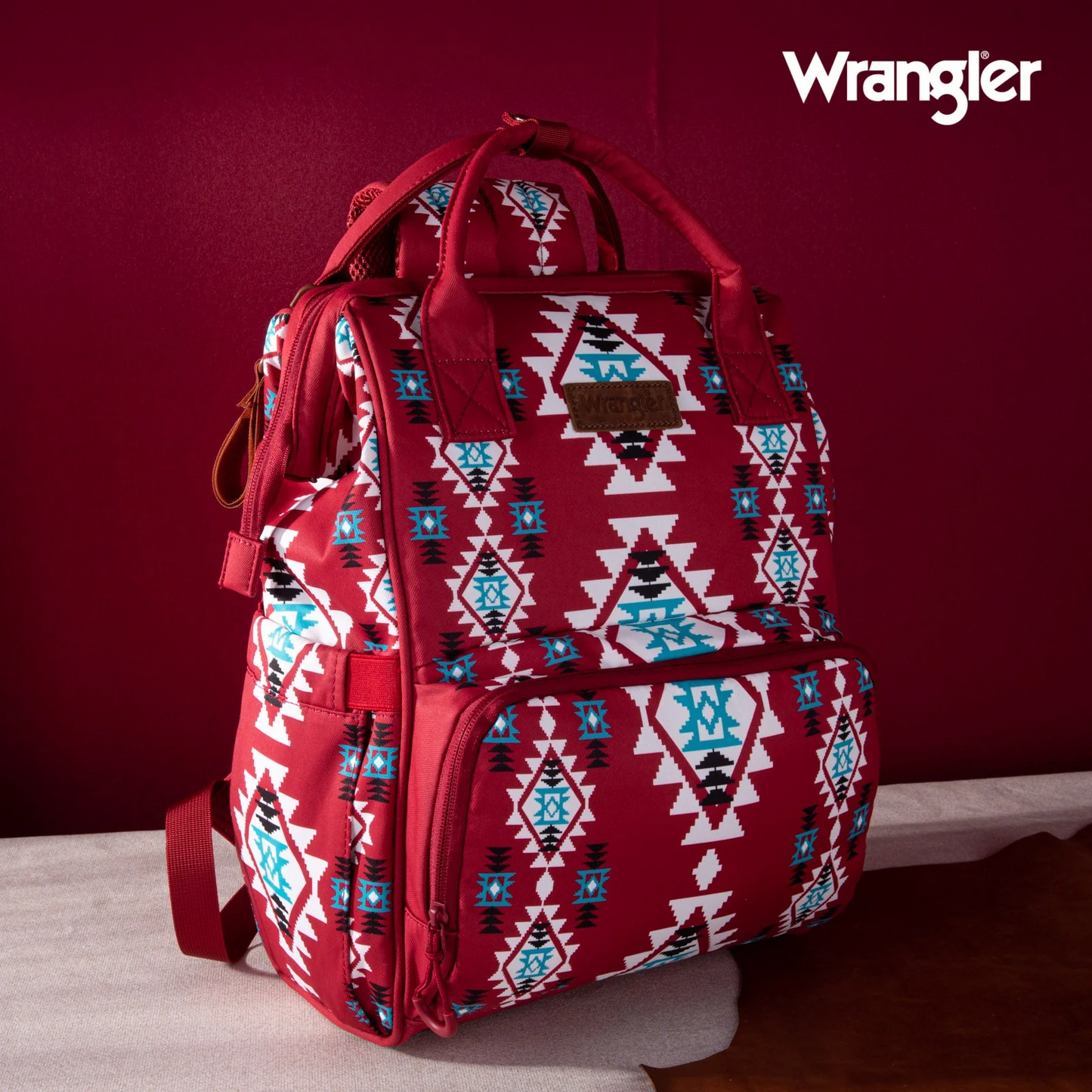 PAÑALERA WRANGLER WG2204-9110 Allover Wrangler Aztec Printed Callie Backpack - Burgundy