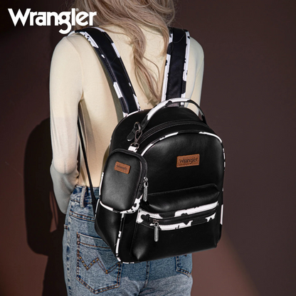 BOLSO WRANGLER WG102-8603BK Cow Print Backpack With Coin Pouch - Black