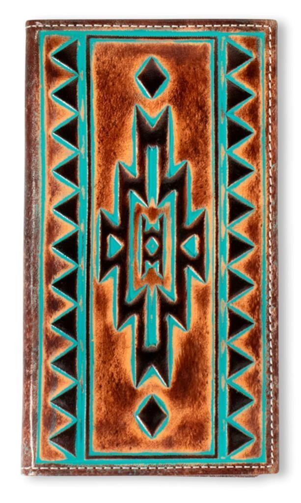 CARTERA ARIAT Mens Wallet Rodeo Leather Turquoise Outline Brown A3560002