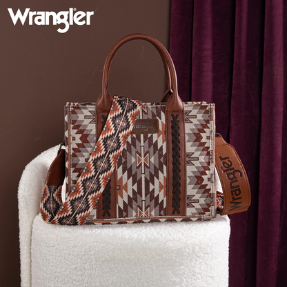 BOLSO WRANGLER WG2213-8120SBR Southwestern Pattern Dual Sided Print -Tote/Crossbody - BROWN