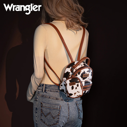 BOLSO WRANGLER WG133-8600 Cow Print Mini Backpack With Coin Pouch - Brown